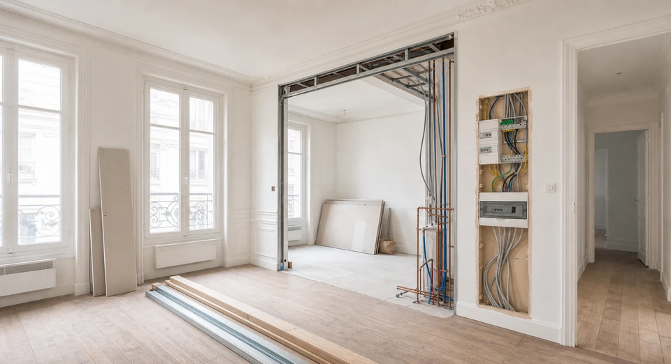 Arrangement d'outils et composants de plomberie sur surface grise neutre
